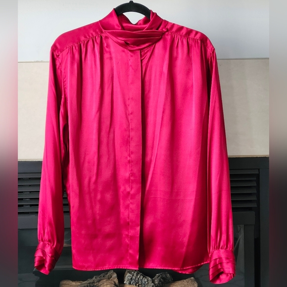 Jones New York 100% Silk Red Long Sleeve Shirt, Button Down Silk Blouse, Size 14 - Picture 11 of 12